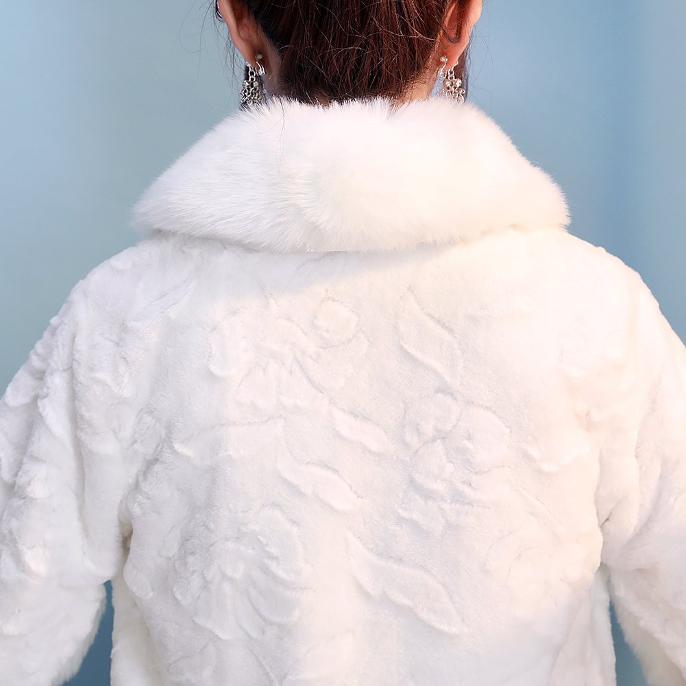 Icegrey Invierno Chaqueta De Piel De Visón Sintética Para Novia Boleros Con Manga 3/4 y Forro Chal Estola Capa Para Fiesta Bodas Blanco Marfil