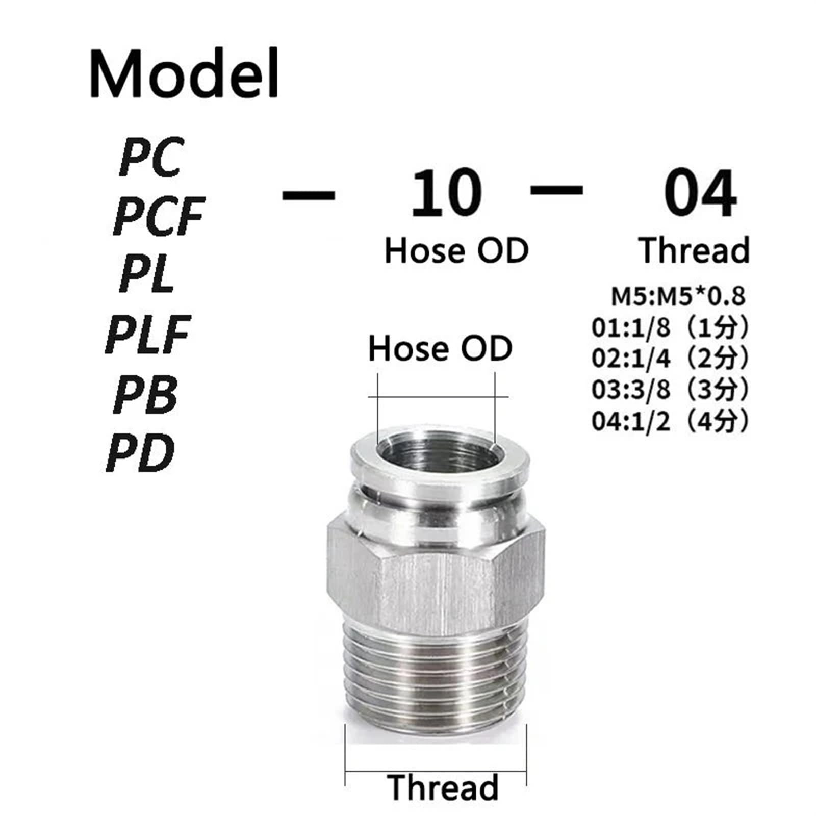 Raccord de tuyau pneumatique en acier inoxydable 304, PC PCF PL PLF PB, connecteur de Tube d'air 1/8 1/4 3/8 1/2, raccords de tuyauterie à dégagement rapide(8-01 (8mm-1l8),PD)