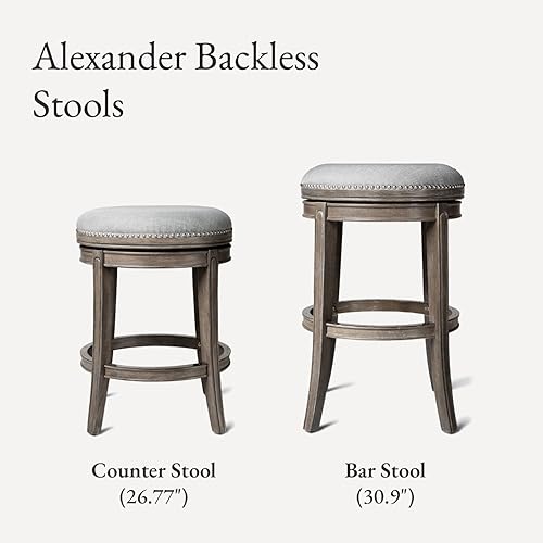 Miniatura 6 de Maven Lane Alexander - Taburete de bar giratorio con altura de barra de 31 pulgadas de alto, acabado de roble blanco con asiento tapizado de tela de