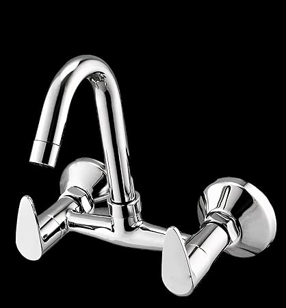 Carnival Brass Kitchen Sink Mixer 360 degree Swinging/Rotatable Spout Tap | Wall Mounted Hot & Cold Mixer Faucet Tap for Kitchen (Silver, Mirror Chrome Plated Finish) with Wall Flange | 5 Year Warranty