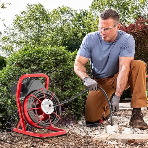 75FT x 1/2in Drain Cleaner Machine, 400W Electric Drain Snake with 6 Cutters & Foot Switch for 1" to 4" Pipes, Heavy Duty Sewer Auger for Sinks, Toilets, Showers