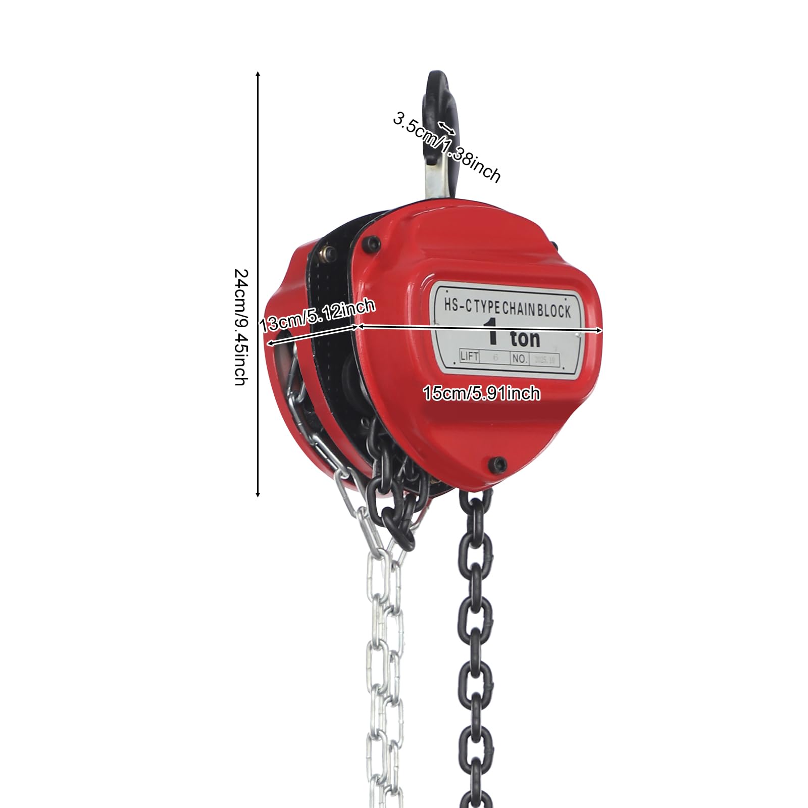 Paranco a catena manuale, capacità 1000 kg, altezza di sollevamento 6 m, per trasporto, fabbriche, garage