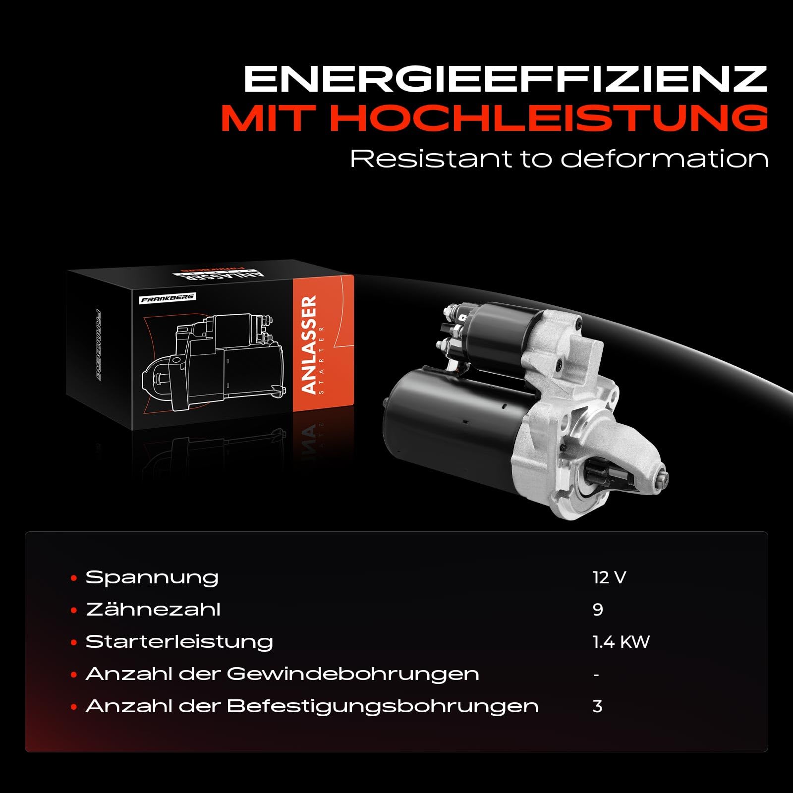 Frankberg Anlasser Starter Anlasser Auto Benzin 1,4 KW/12 V/9 Zähnezahl Kompatibel mit 3er Cabriolet E30 1.8L 3er Compact E36 3er E30 5er E34 Replace# 11660,17236