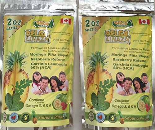 Delga Linaza Flaxseed 18 oz. w/Moringa,Piña,Nopal,Rasperry Keytone, & Garcinia Cambogia 2-PACK