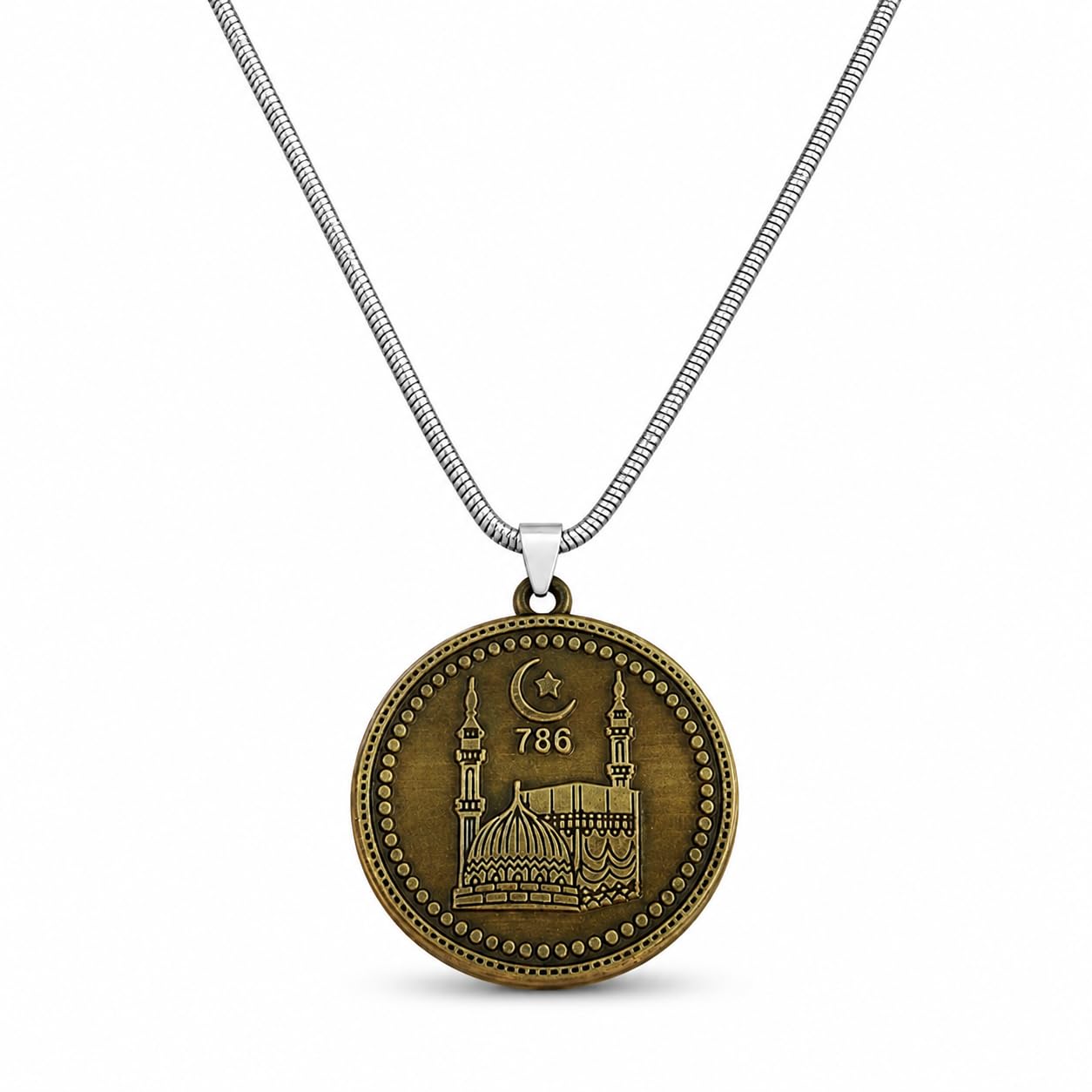 Religious Allah Masjid Nabawi Muslim Islamic Ramjan Gift Bronze,Silver Stainless Steel Pendant Necklace Chain for Men and Women-image-43