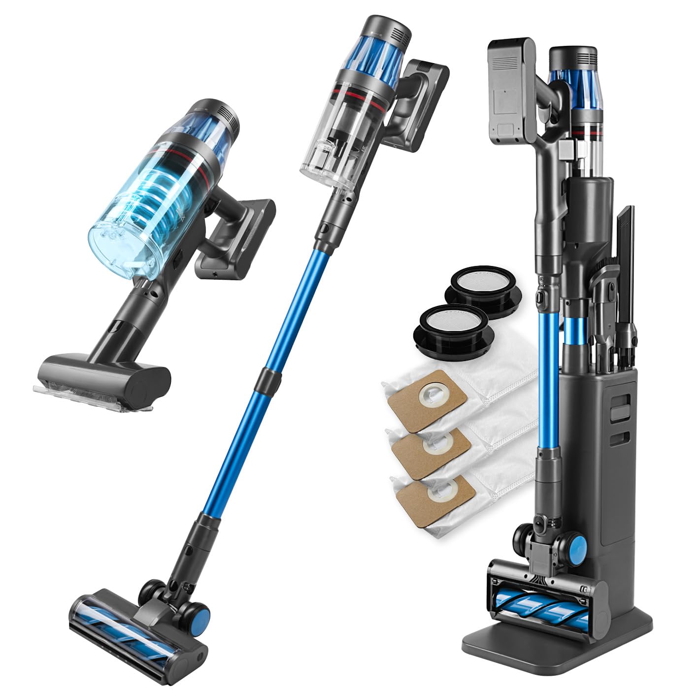 CLEANmaxx AeroTec 500 - Aspirapolvere a batteria con stazione di aspirazione, intelligente e senza fili, svuotamento automatico della polvere da 3,5 l, 34 kPa, autonomia 60 minuti, filtro HEPA