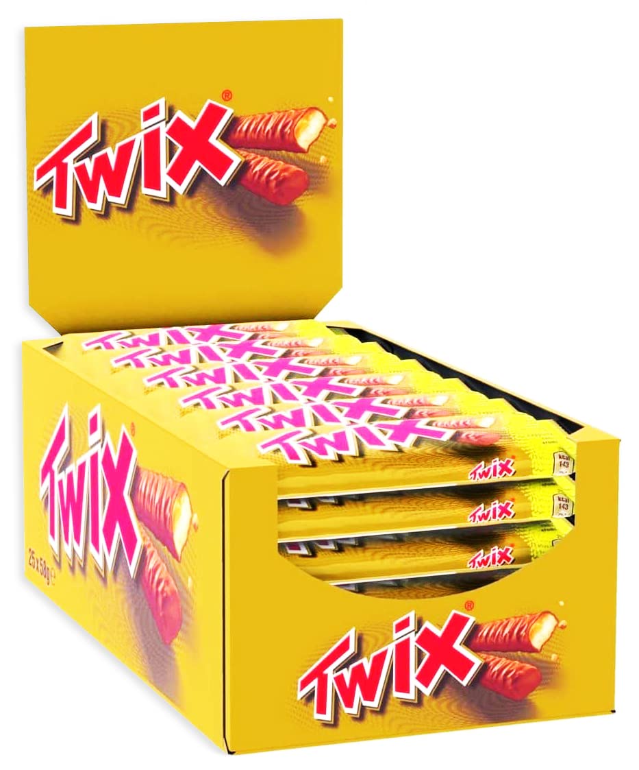 Twix Snack Barrette con Biscotto Ripieno di Caramello e Ricoperto di Cioccolato al Latte - Box 25x50gr con Portachiavi CAIYA®