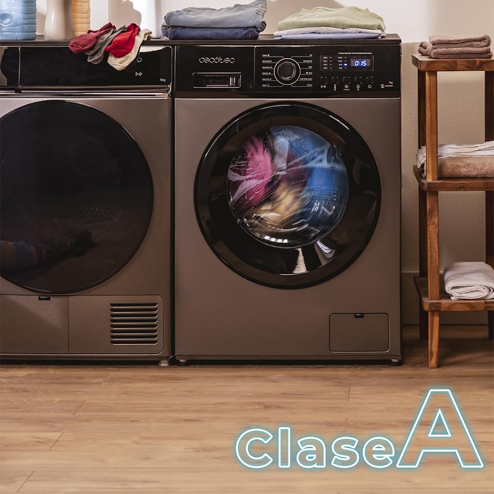 Cecotec Pralka 7 kg Obciążenie od przodu Bolero DressCode 7150 Inverter Steel A. Pralka 7 kg z silnikiem inwerterowym Plus 1400 obr/min, 12 programów, parą Max i wydajnością klasy A, wydajne i ciche