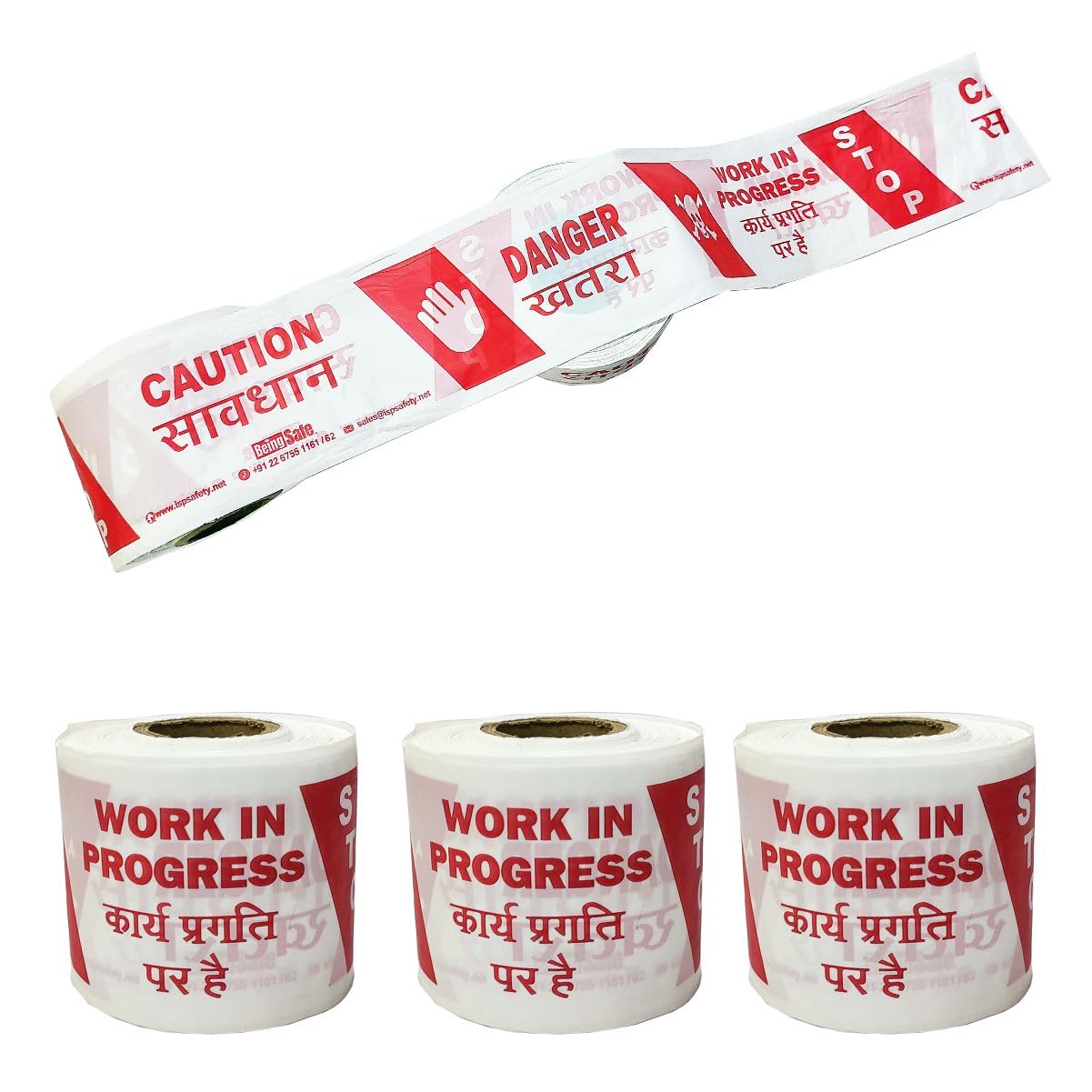 Being Safe - 3inch x 100 mtr Warning Tape - Safety Solution - Use For Road & Traffic Safety - Hazardous Area - Red & White