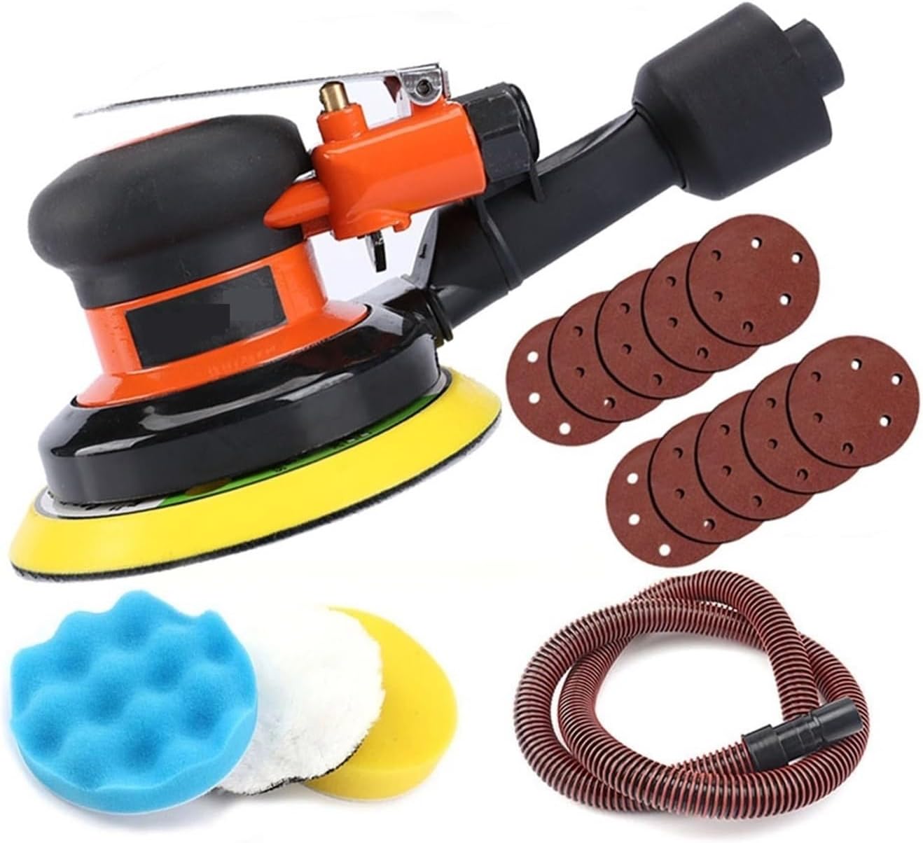 5 Inch Pneumatic Air Vacuuming Sander Polisher Tool Polishing Machine For Car Paint Care Wood Grinder Polisher Rust Removal Multiple Applications-Air Sander Set