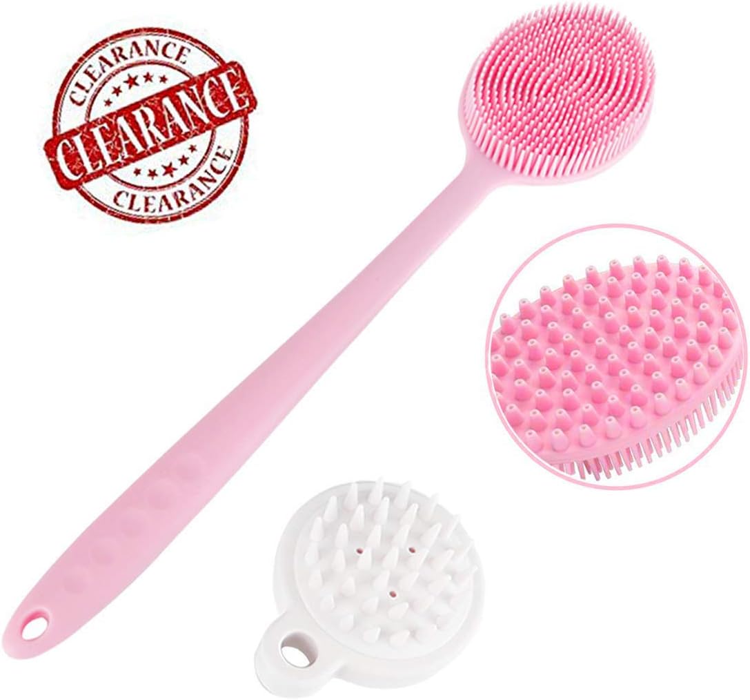 Silicone Body Brush Shower Back Scrubber with Long Handle,Bath Brush for Women BPA-Free