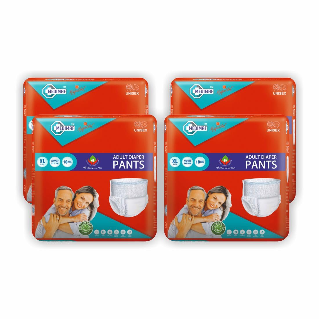Medimaf By Mafatlal Adult Diaper Pant style - 40 Count Extra Large 90-125 cms (35-49"), Size XL, unisex,dual pad, leakproof, elastic waist, wetness indicator & Extra absorbency, Pack of 4 (B0B8CQ9579) Amazon Price History, Amazon Price Tracker