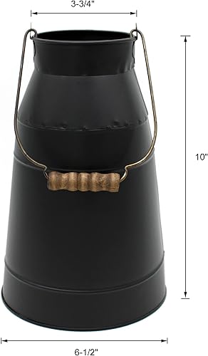 Miniatura 6 de CVHOMEDECO. Lata de leche de metal galvanizado de 10 pulgadas con mango de madera, jarrón rústico antiguo para decoración del hogar y el jardín,