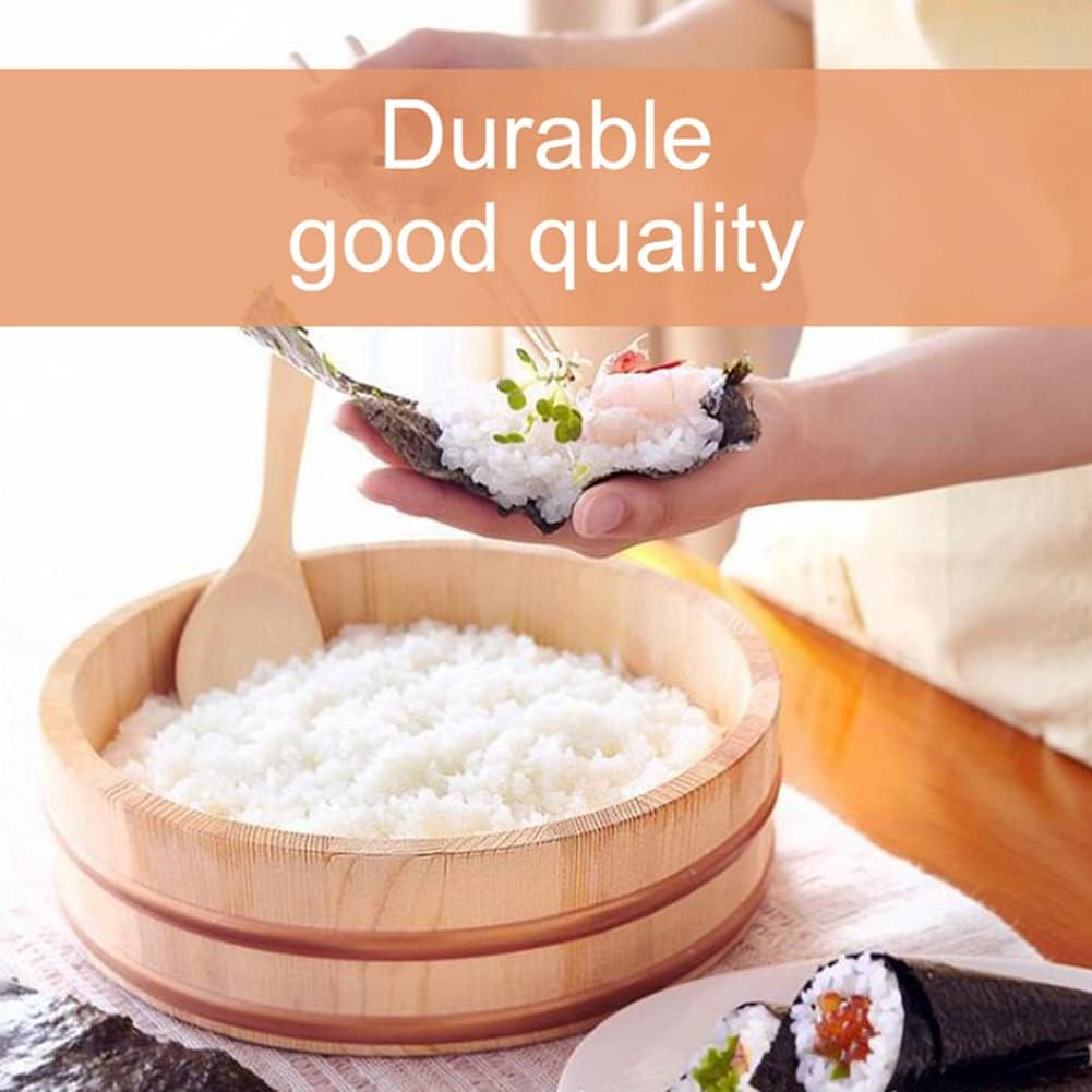 Wooden Hangiri Sushi Rice Mixing Bowl Tub Sushi Oke Copper Bands for Sushi Restaurant Rice Barrel Home Kitchen Japanese Suishi Rice Bowl(27x7.5cm)