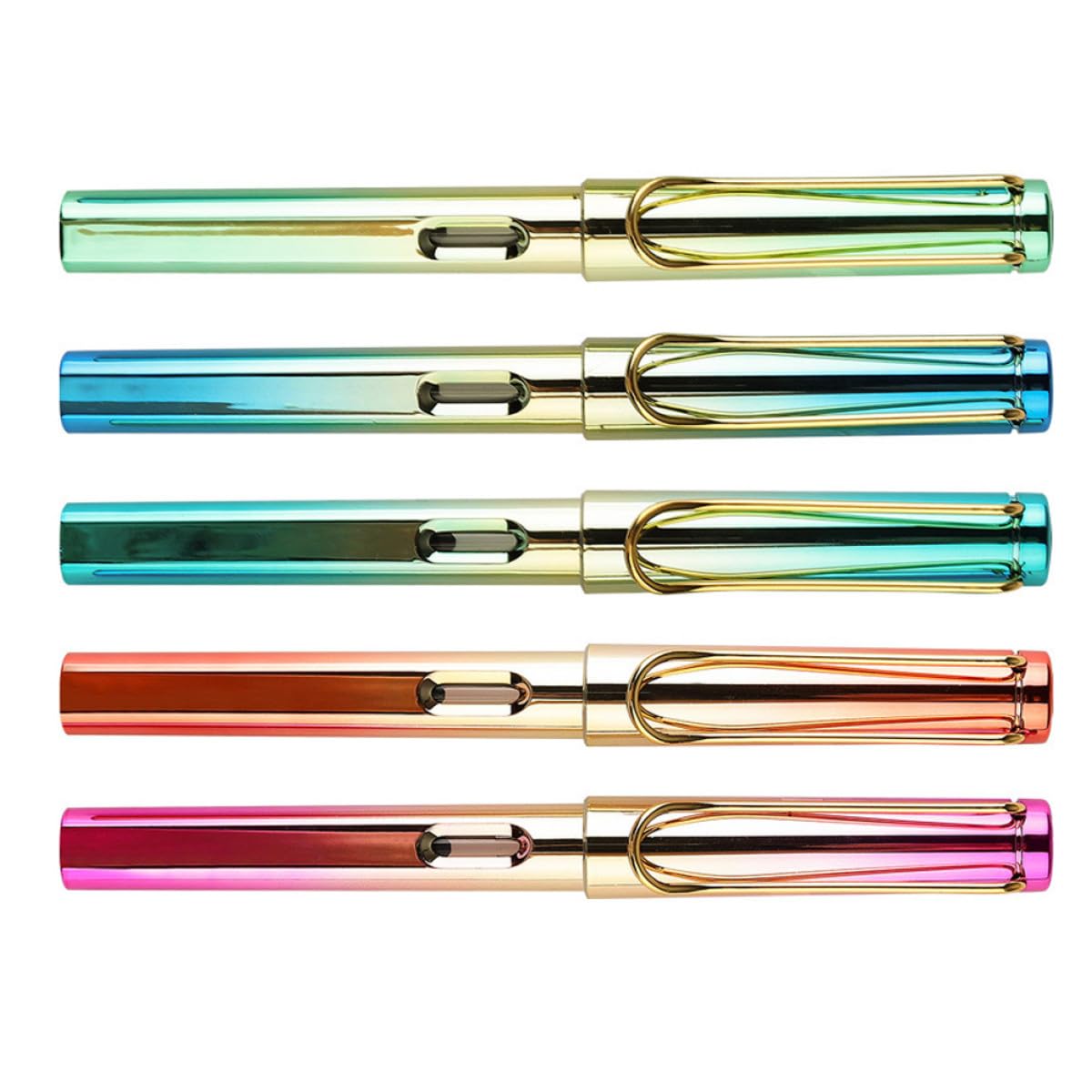 TEHAUX 5 Pièces Stylo Plume pour Calligraphie Débutant avec Réservoir D'encre, Corps en Plastique et Métal, Écriture Fluide pour Étudiants en Apprentissage