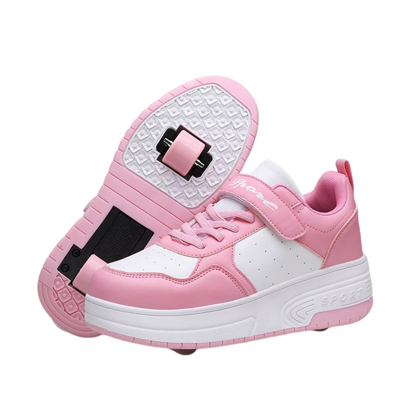 Surwin Chaussures roulettes Enfant, Chaussures de Skateboard Fille Garçon avec Roues Arrière Rétractables, Boucle en Nylon Basket à roulettes Sneakers Roller, 30 EU-40 EU