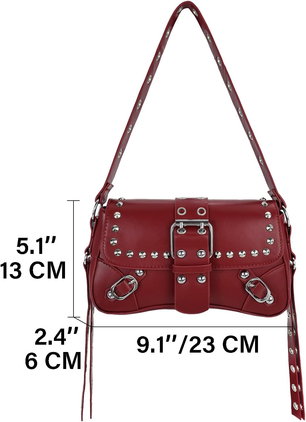 Women Studded Rivet Punk Shoulder Bags Y2K Trendy Purse PU Leather Hobo Bag Small Clutch Cute Purse - Image 5