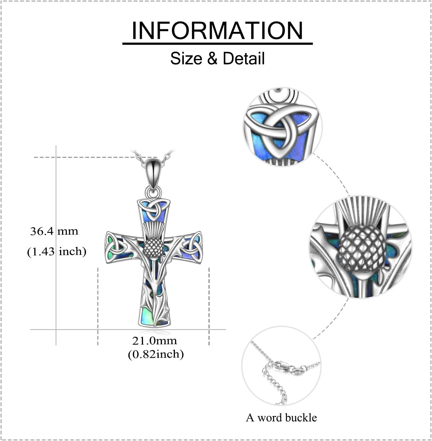 DAYLINLOVE Scottish Thistle Cross Necklace 925 Sterling Silver Scottish Necklace Religious Cross Pendant Necklace Scottish Gifts for Women