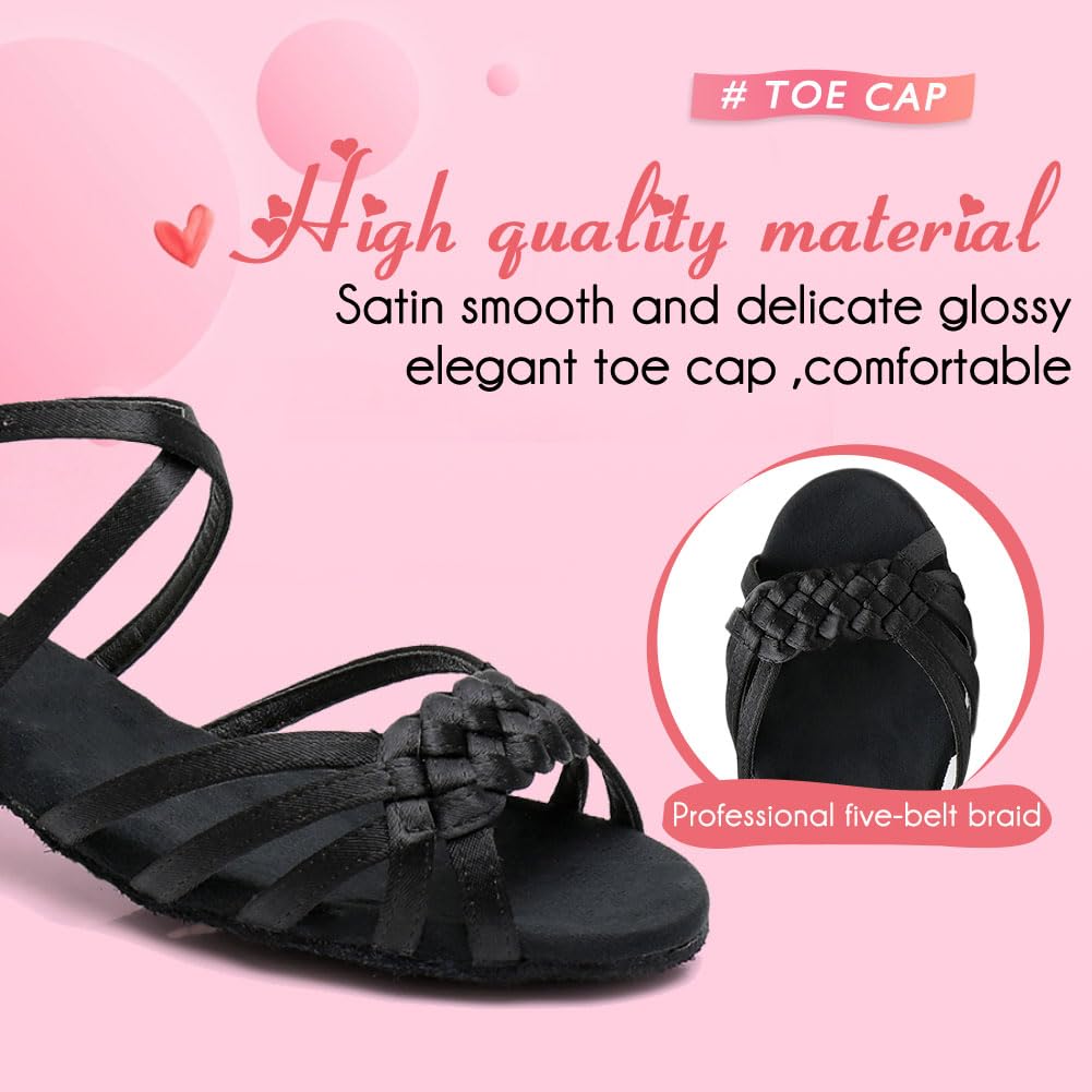 YKXLM Girls Latin Dance Shoes Kids Low Heels Tango Salsa Ballroom Practice Dance Shoes, 1208,Black,10.5 M Little Kid