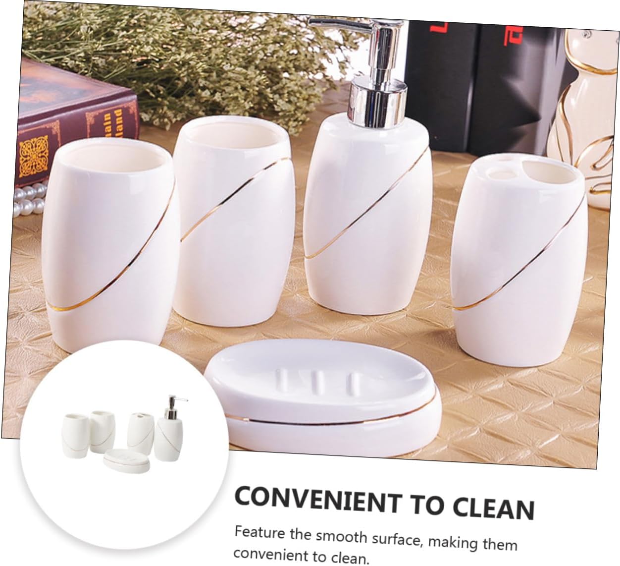 5-Piece Ceramic Bathroom Accessories Set Toothbrush Holder Soap Tray and Gargle Cups for Home and Travel