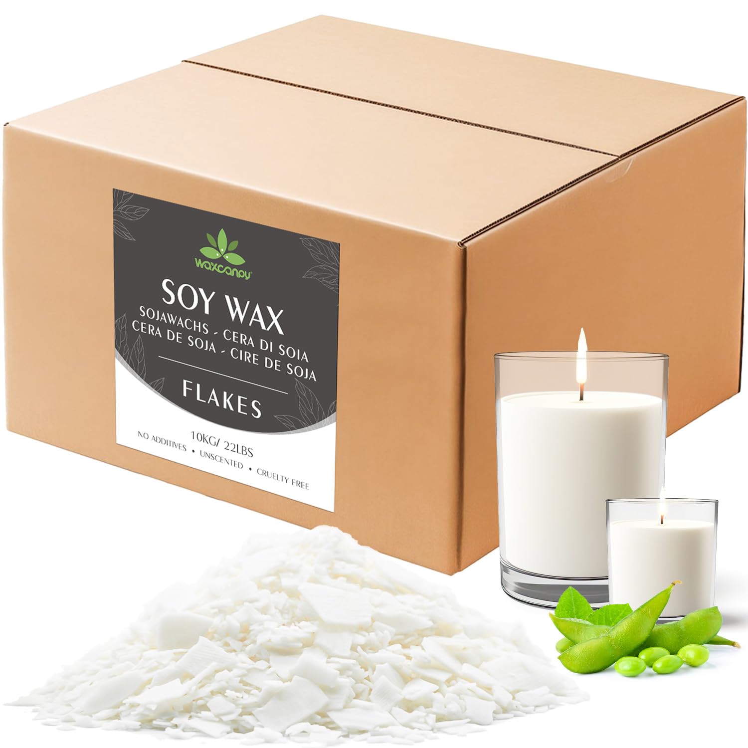 Cera de Soja para Velas 10kg, Cera de Soja Bajo Punto de Fusión para Hacer Velas Caseras, Material para Velas Aromáticas y de Color, 100% Natural