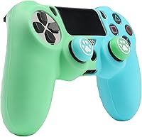 Vista 7 de RALAN Funda de silicona para controlador de color verde y azul dúplex para PS4, protector de agarre antideslizante compatible con controladores