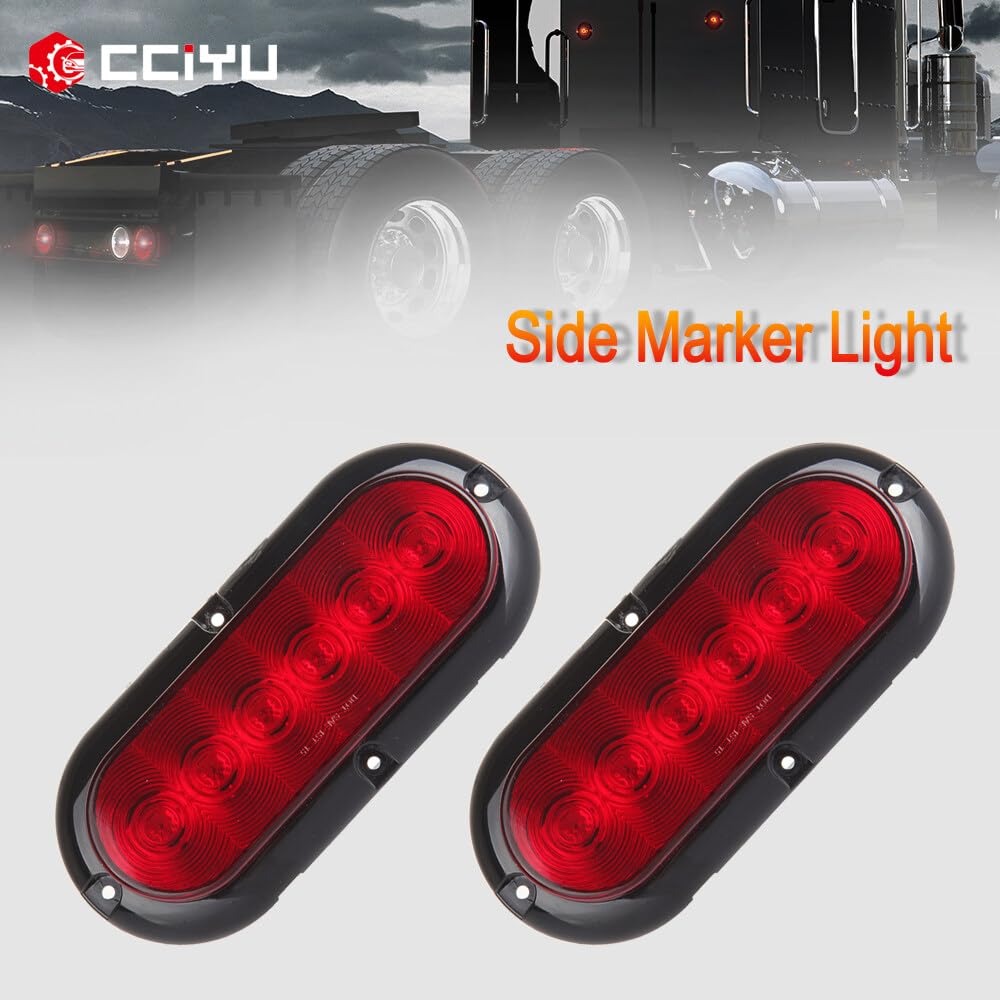 cciyu 2pcs 6LED Red LED Truck Trailer Light Kit Assembly 6 Diodes Oval Red Stop Turn Tail Brake Lights for Truck Trailer Tail Bus RV