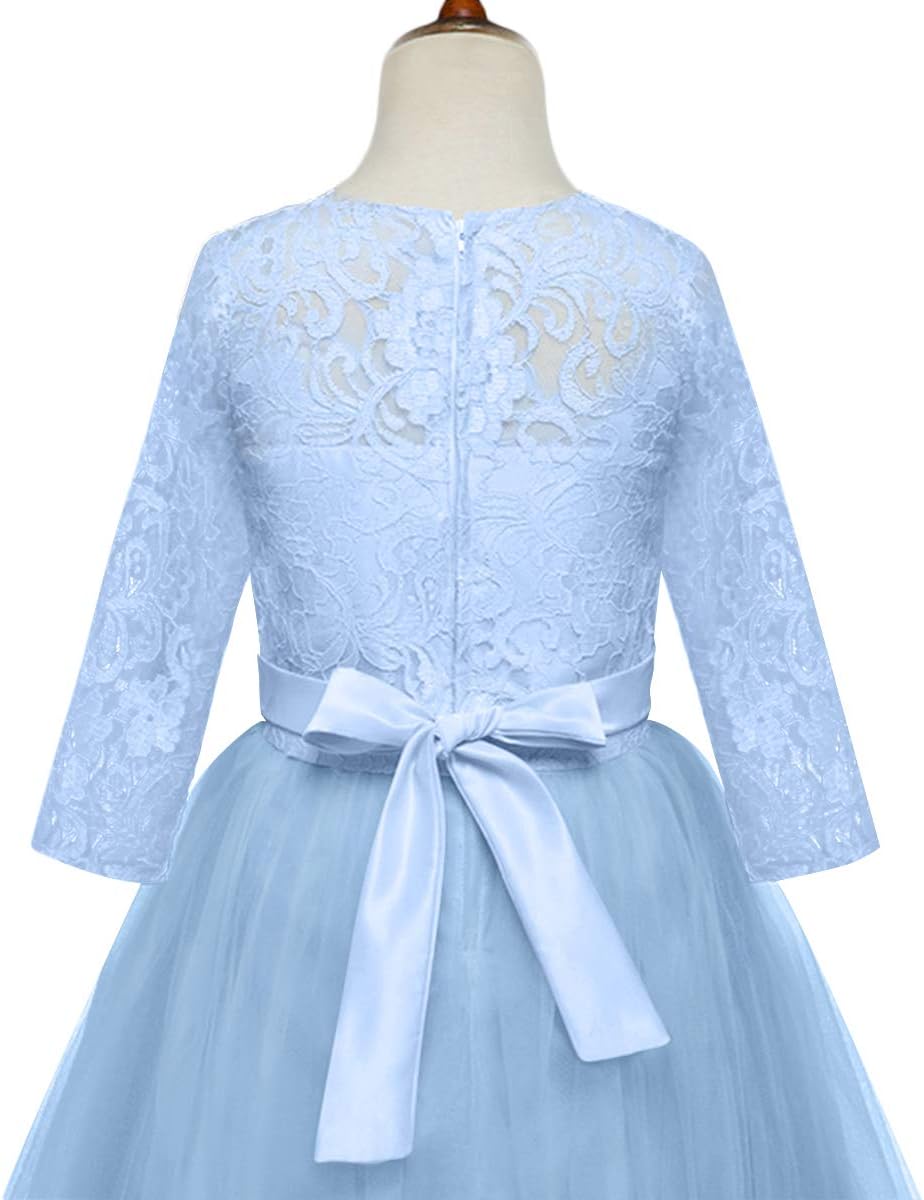 フラワーガール レースドレス 子供用 ウェディング ブライズメイド ページェント パーティー プロム フォーマル ボールガウン プリ