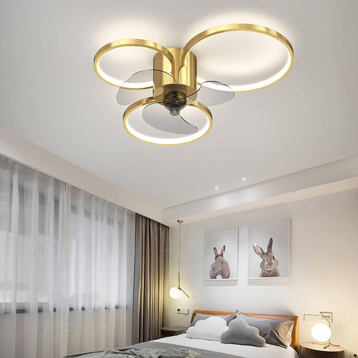 YUEGOO Ceiling Fans with Lamps,60W Fan with Ceiling Light Reversible 3 Colors Dimmable Silent Remote Control Bedroom Fan Ceiling Lights Indoor Dining Room Ceiling Fan Light/D