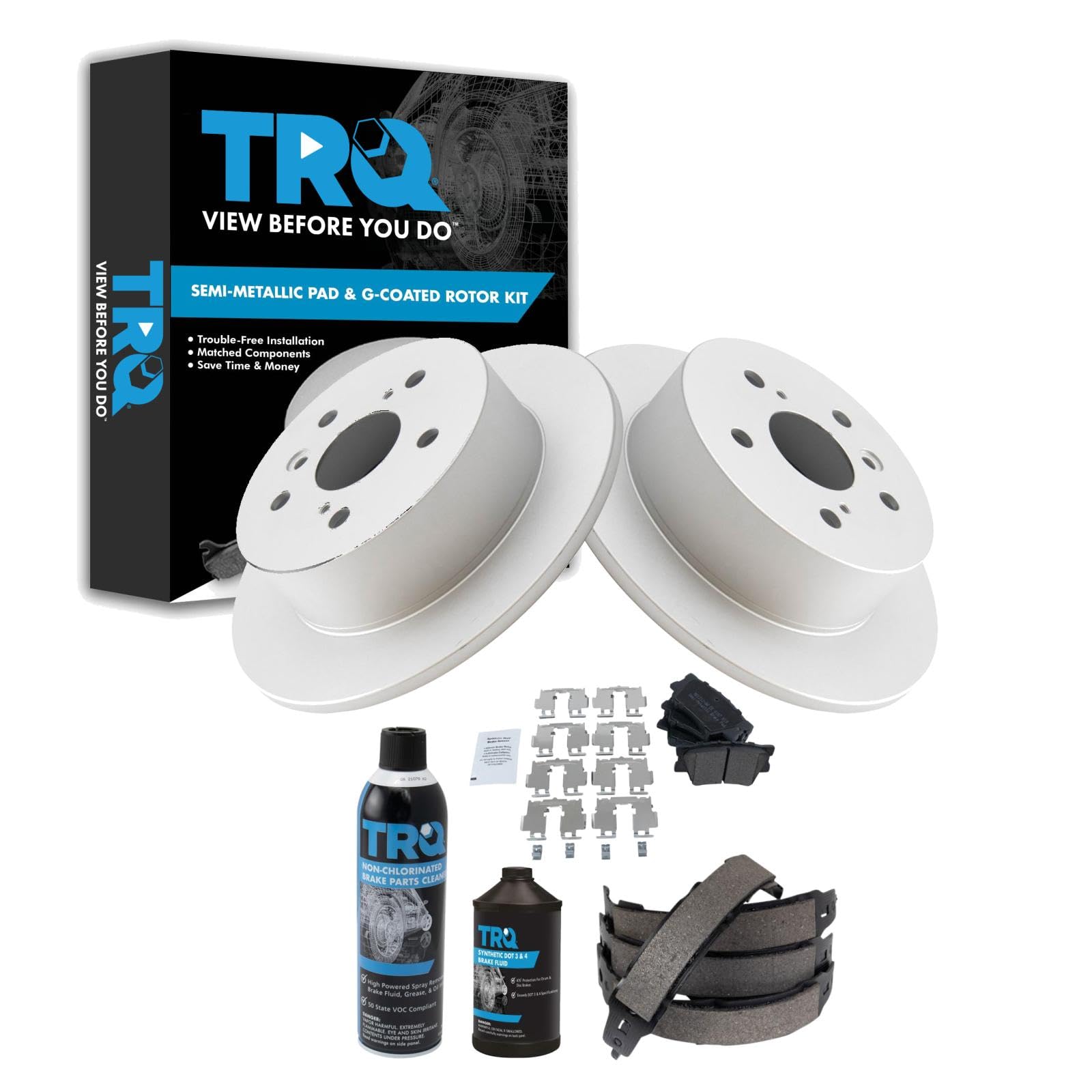 TRQ Rear Brake Pad &amp; Rotor Kit Semi-Metallic Compatible with 2013-2018 Lexus ES300h ES350 Toyota Avalon 2012-2017 Camry