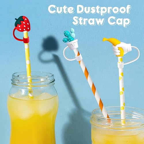 Miniatura 5 de 10 fundas grandes para pajilla, de 0.31 a 0.39 pulgadas (0.315-0.394 in), reutilizables, de silicona, con forma de sandía, oso, pato, flores, tapas