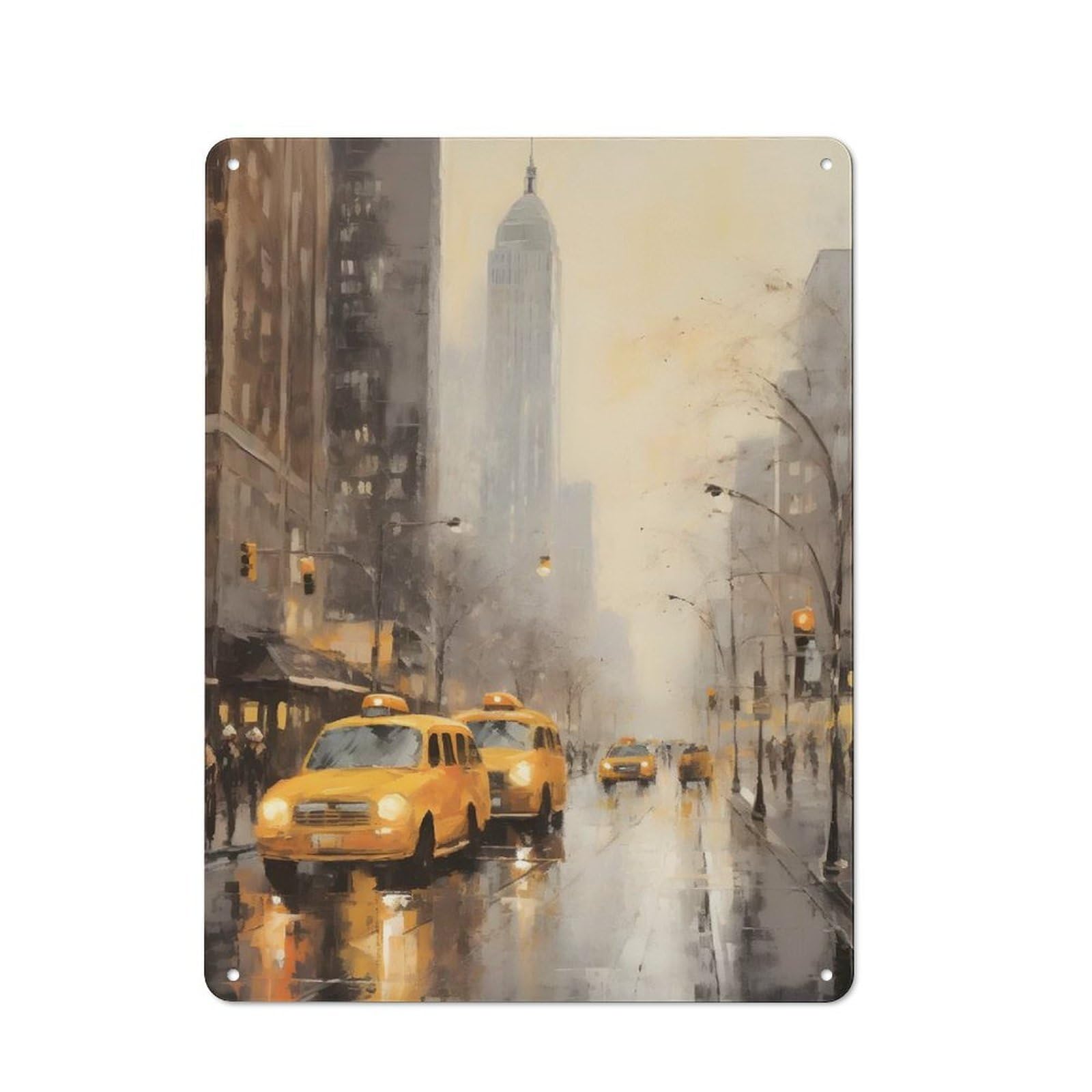 Junmoney Nyc Street Scene 40X30cm Vintage Tin Sign With For Hobby Room Or Studio, For Winter Interiors And Metal Sign Collectors