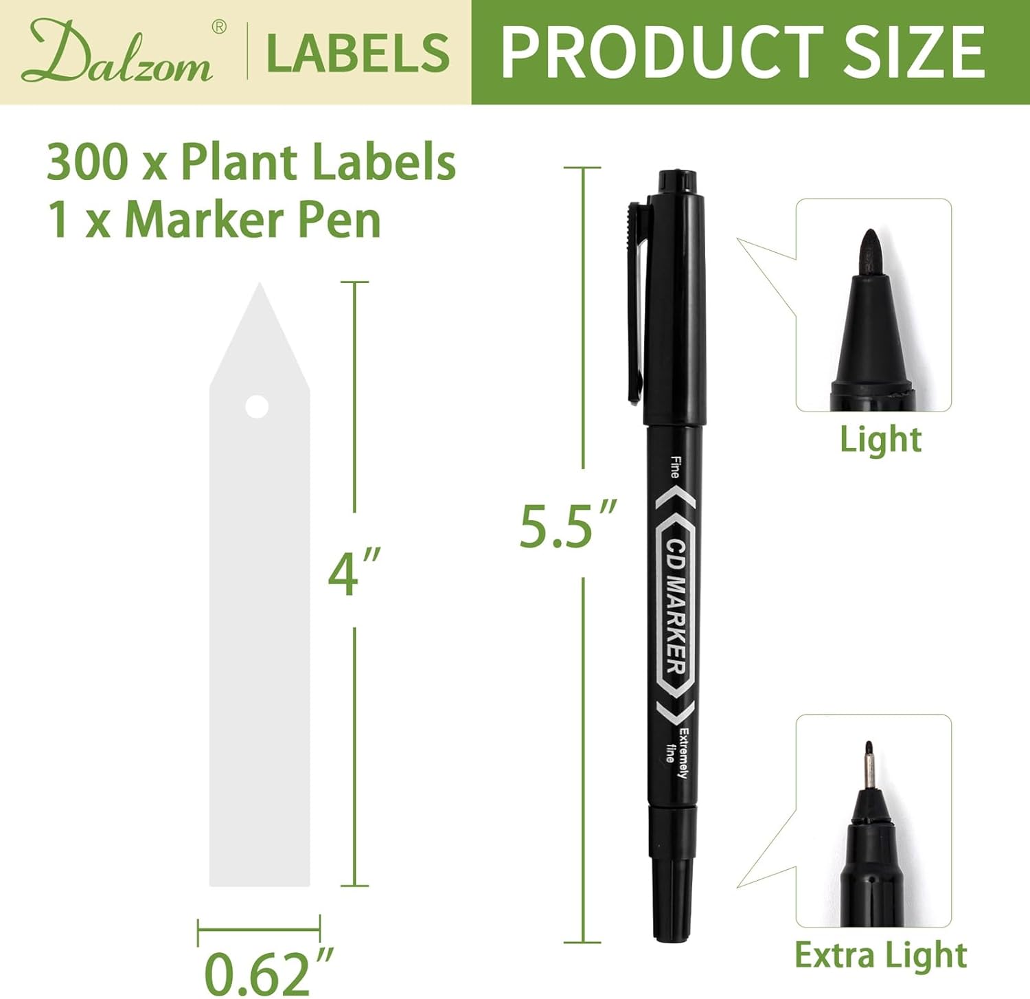 Dalzom® 300Pcs 4" Plant Labels with Marker Pen, Waterproof Plastic Plant Tags for Outdoor Seedlings Vegetable Garden Signs Markers Label Stakes (White) - Image 2