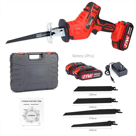 Amazon.com: Sierra de vaivén con 2 baterías, 4 hojas de sierra, ideal para  cortar madera y metal, sierra eléctrica de 21 V 2000 mAh : Herramientas y  Mejoras del Hogar