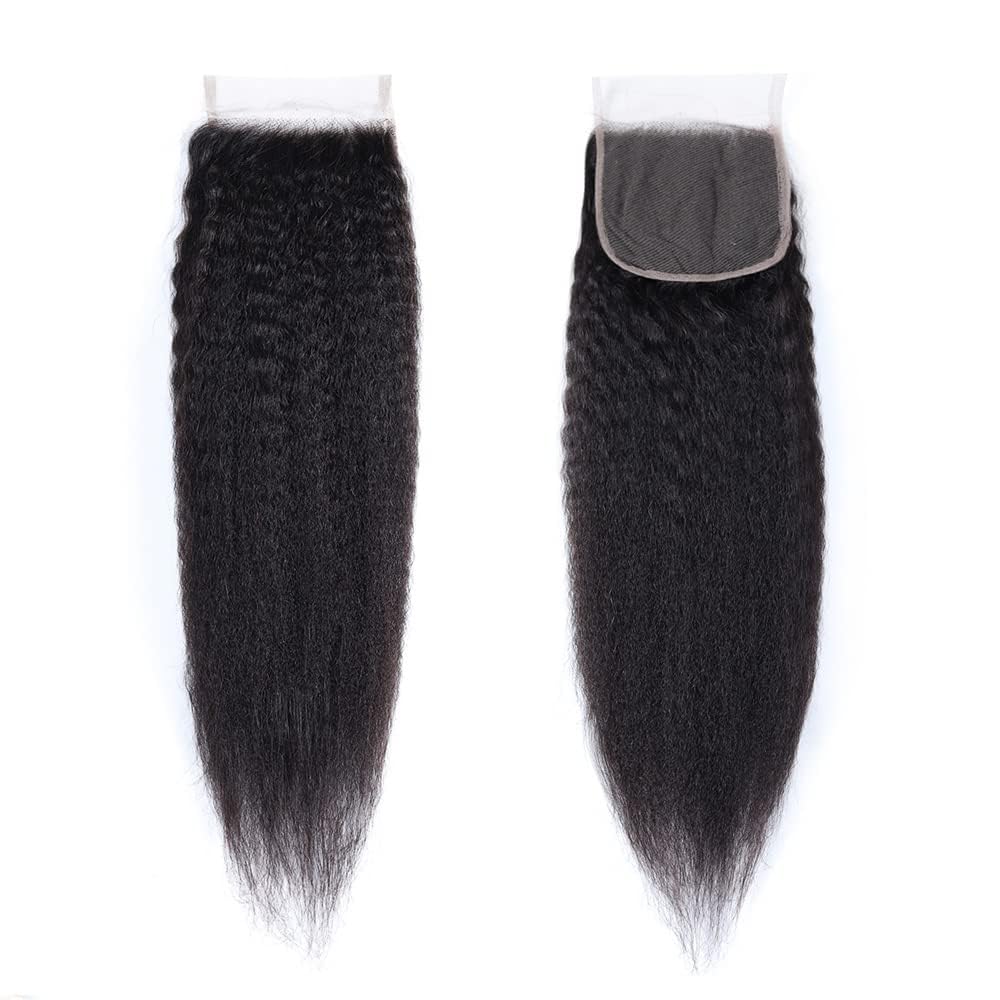 Datanala Kinky Straight Human Hair 4x4 Lace Closure 12A Grade 16Inch Brazilian Virgin Yaki Straight Human Hair Transparent Lace closure Free Part Natural Black Color - Image 4