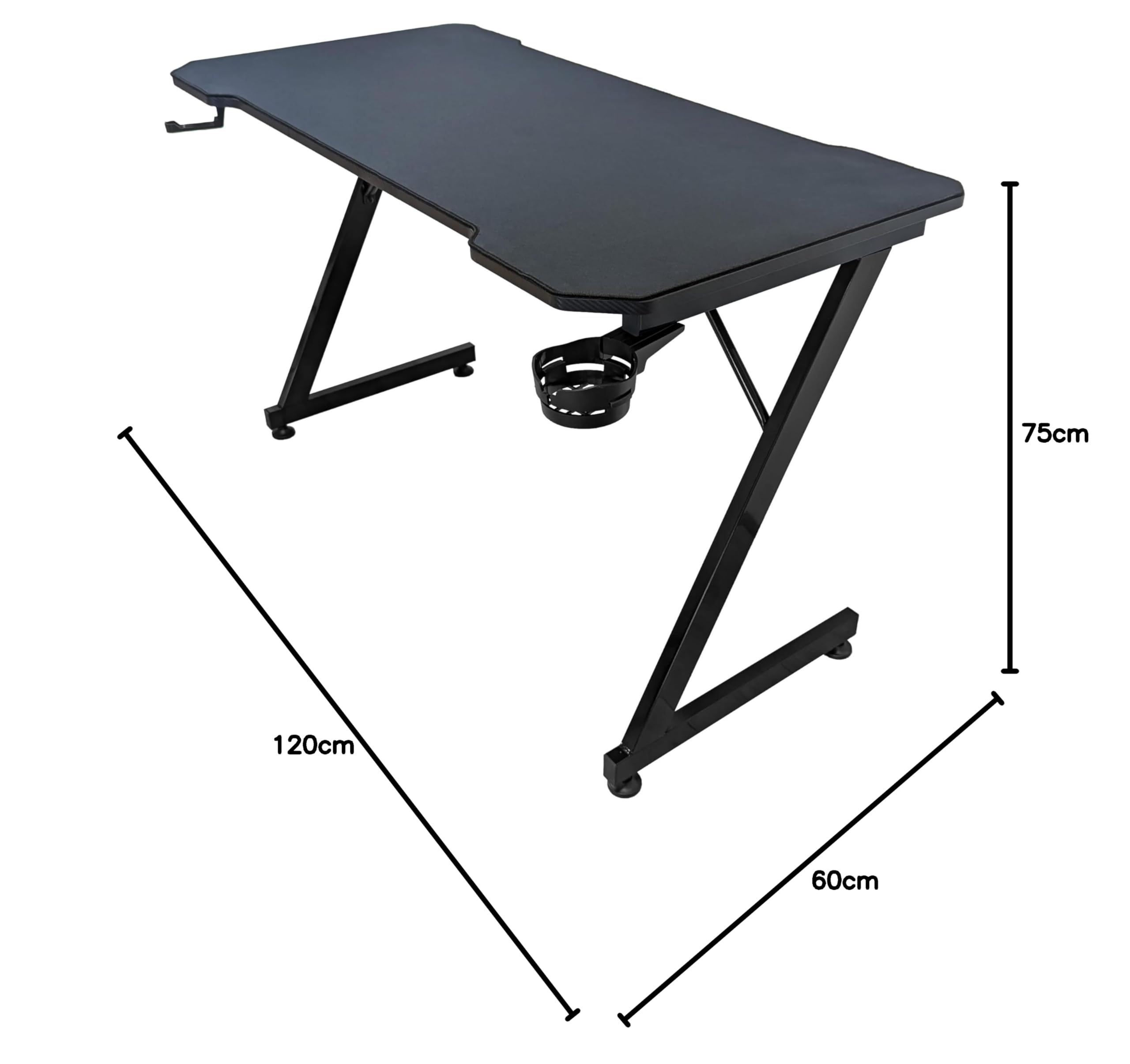 Subsonic Scrivania da Gioco 120 x 60 cm, Scrivania per Giocatori con Piano Ergonomico in Fibra di Carbonio Completamente Rivestito con Tappetino per Mouse XXL, Portabicchieri e Portacuffie da Gioco
