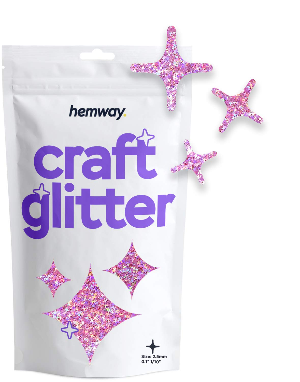 Hemway Craft Glitter Four Point Star Shape, 50g, Pink Holographic, Four Point Star - Pink Holographic, 50g / 1.8oz