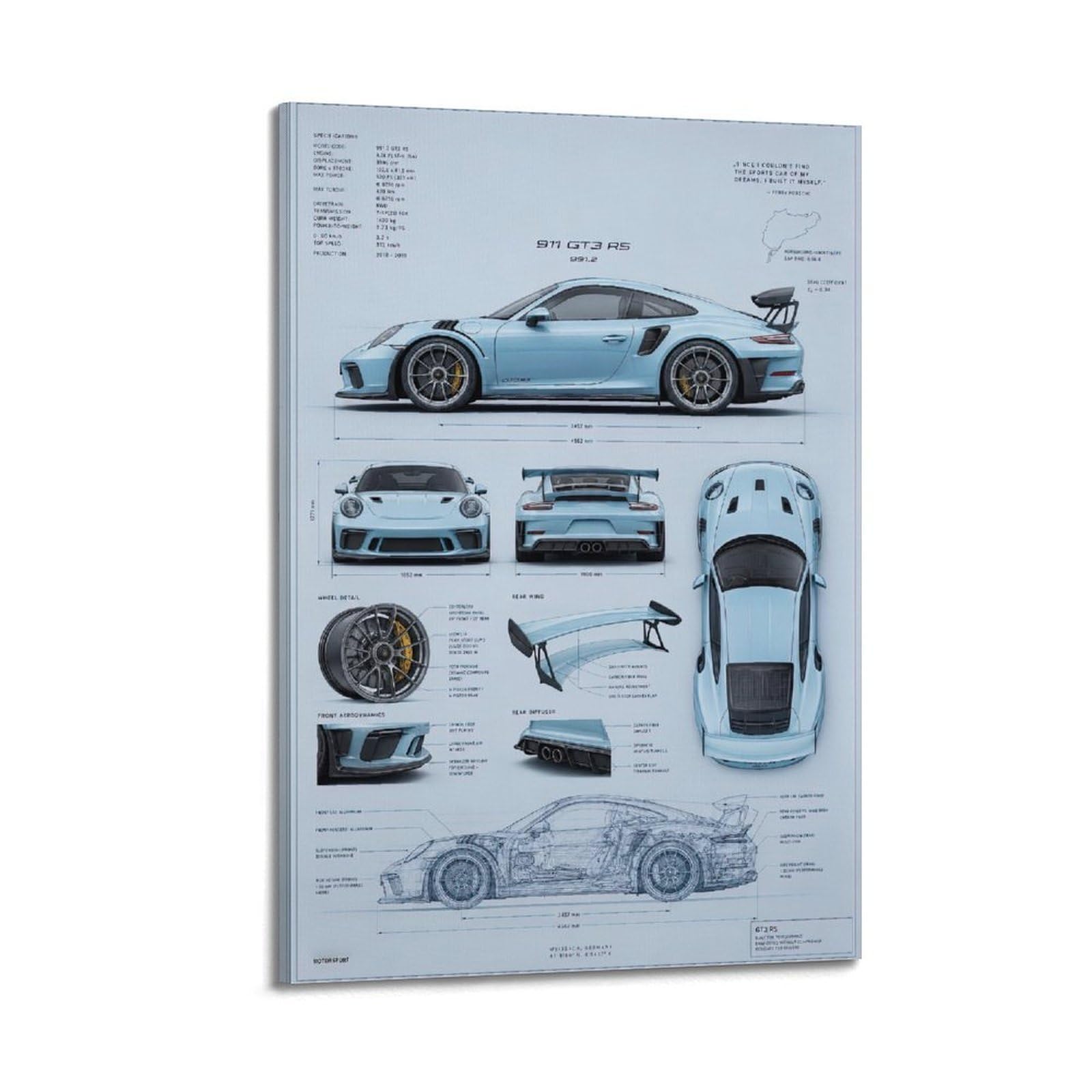 OKAHYS 991.2 911 GT3 RS Sports Racing Car Artwork Poster Decorative Painting Canvas Wall Artworks Picture 20x30inch(50x75cm)