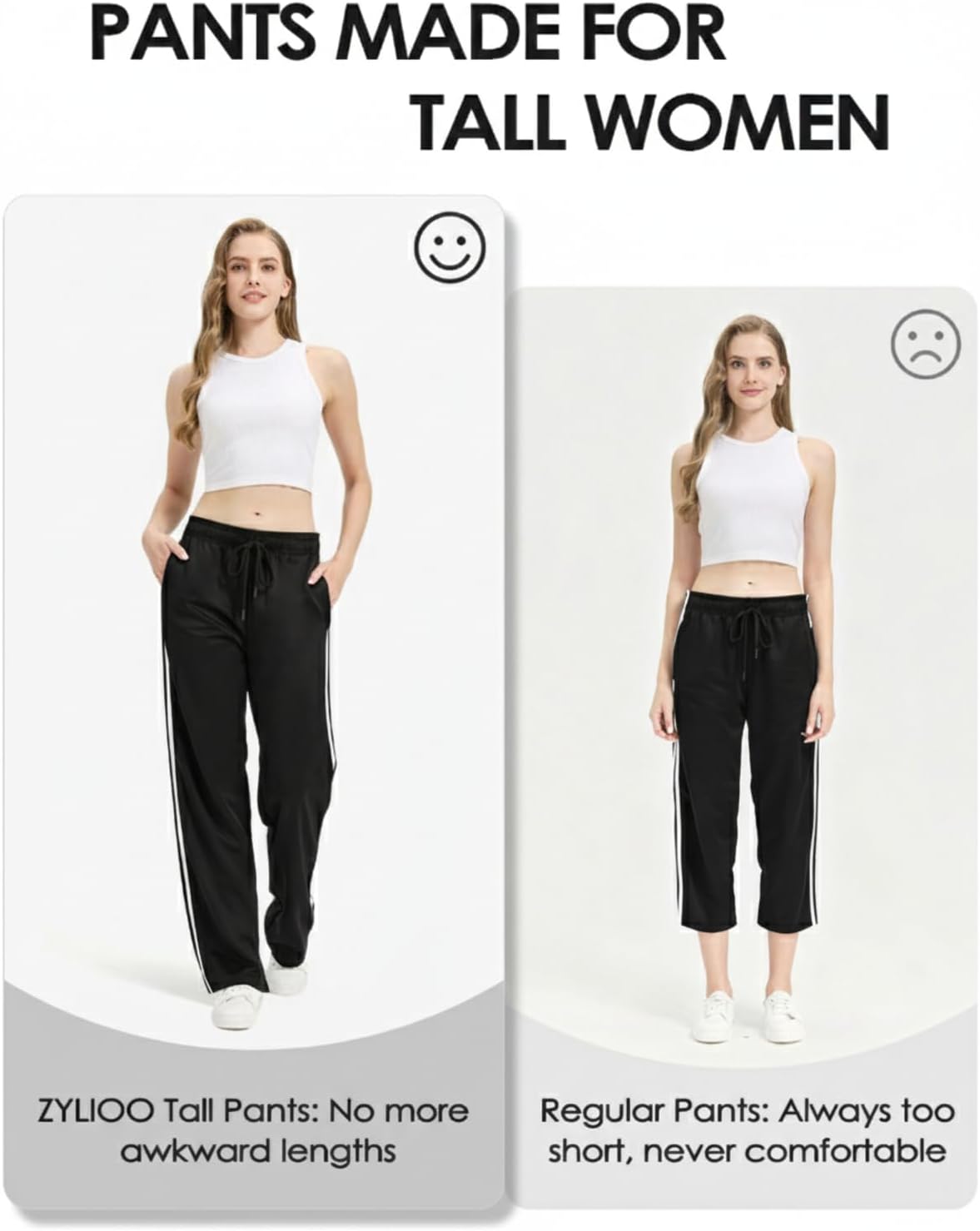 Zylioo Tall Track Pants for Women 32"/34"/36" Inseam with Pockets Long Joggers Straight Leg Sweatpants Side Stripes - Image 5