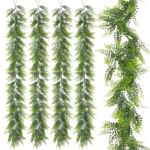 Suncalla 10 Pack 5.57ft Artificial Greenery Garland Lifelike Green Fake Vines Plastic Hanging Fern Leaf Garlands for Indoor Wall Mantel Home Decoration Wedding Arch Party Decor
