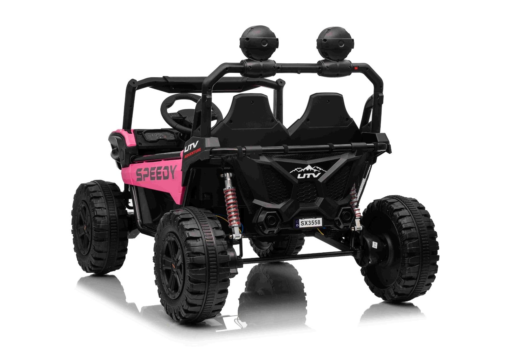 T-REX Ride 4x4 elektryczny samochód dla dzieci, 24 V, róże, odtwarzacz MP3 z wejściem USB/AUX, napęd 4 x 4, bateria litowa, zawieszenie, pilot zdalnego sterowania, oświetlenie LED