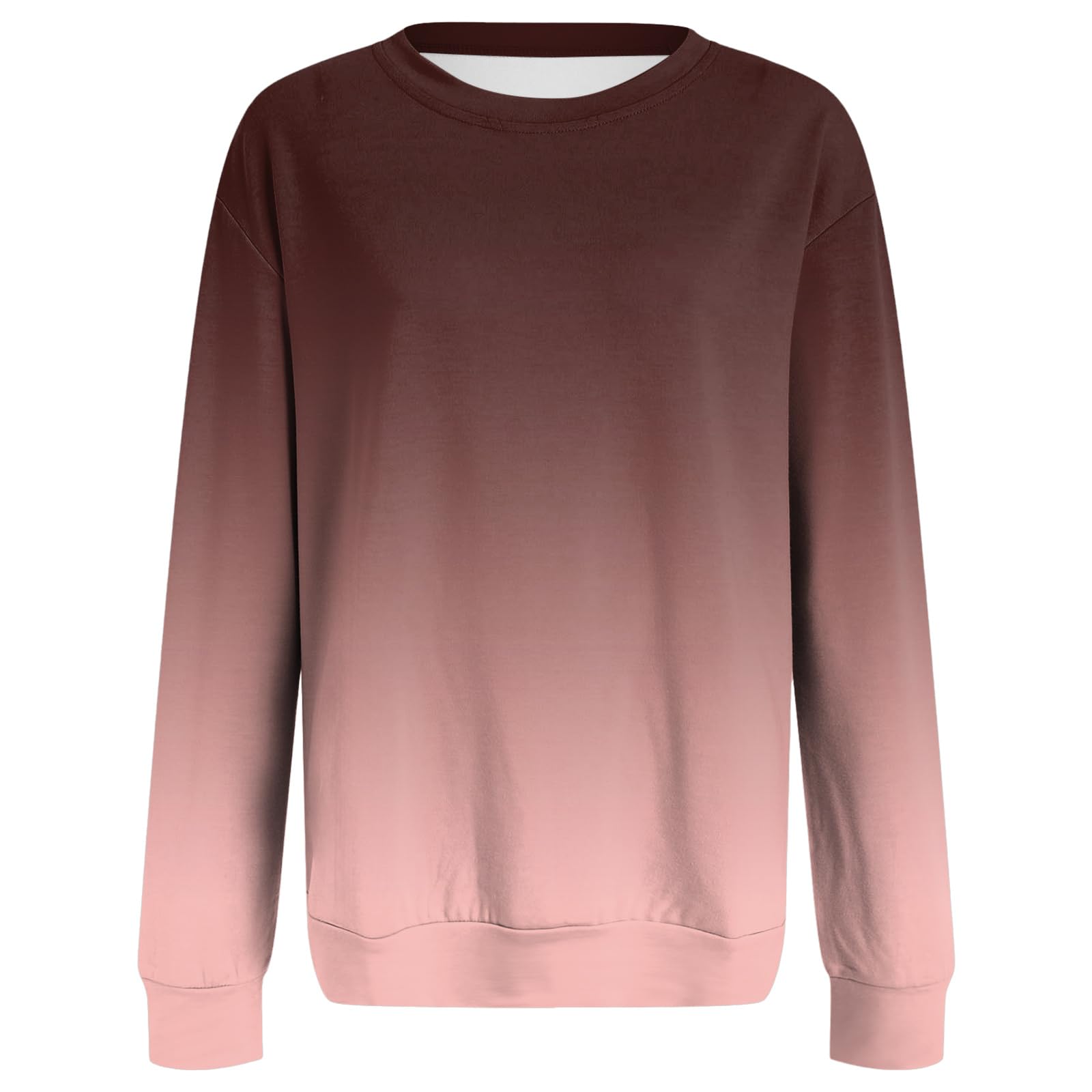 Damen Oversize Pullover Gradient Printed Round Neck Hoodless Long Sleeve Sweater Pullover (Deutsche Ausgabe)