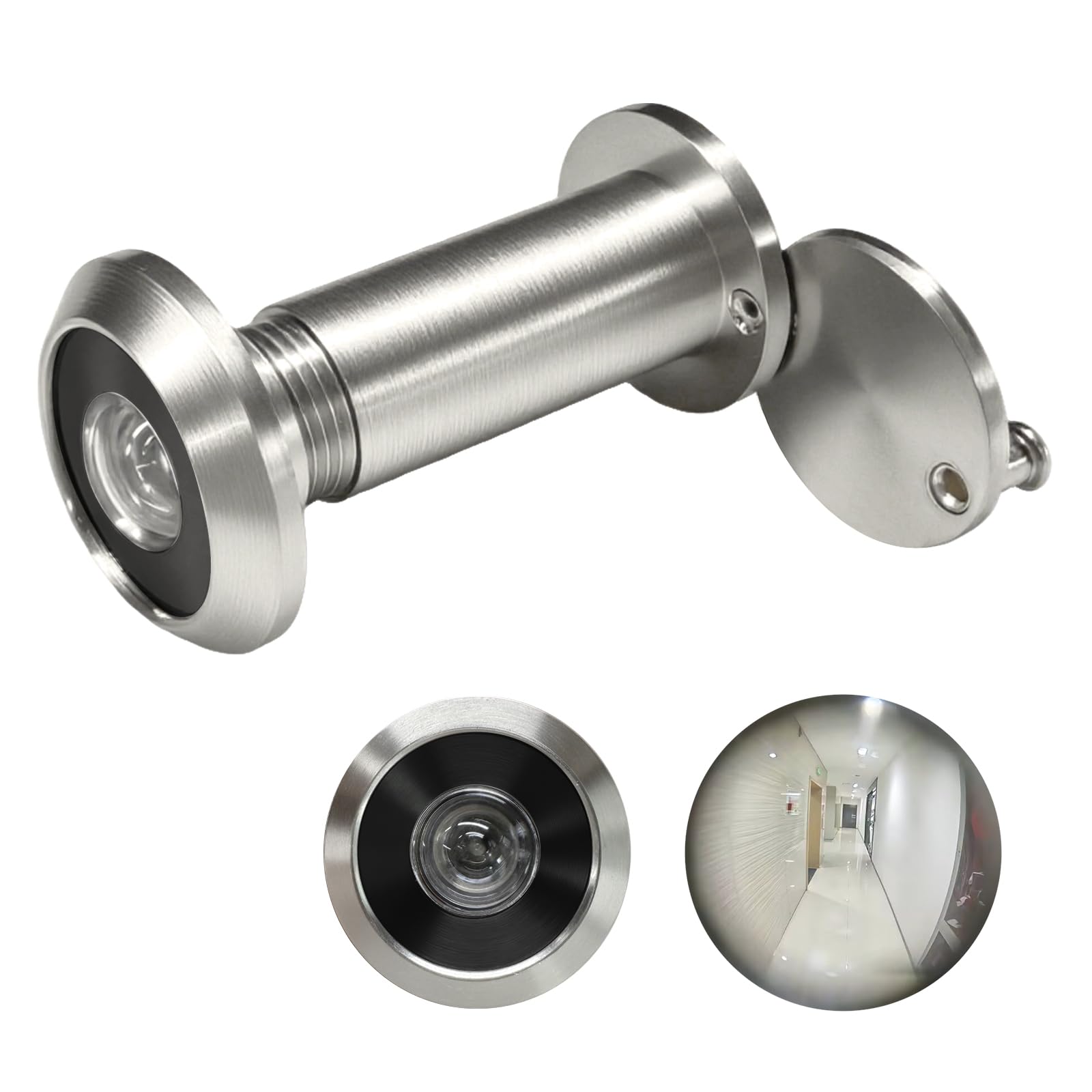 Judas grand angle 200° avec protection de l'intimité, convient aux portes de 3,3 à 6,1 cm d'épaisseur, 1,4 cm de diamètre, finition nickel brossé, 1 pièce