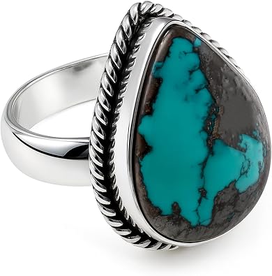 Beautiful Natural Tibetan Turquoise Gemstone Handmade Unique Designer Ethnic Tribal Gypsy Boho Style Fashion Ring For Women & Men Authentic 925 Sterling Silver Hallmarked Finger Ring Jewelry