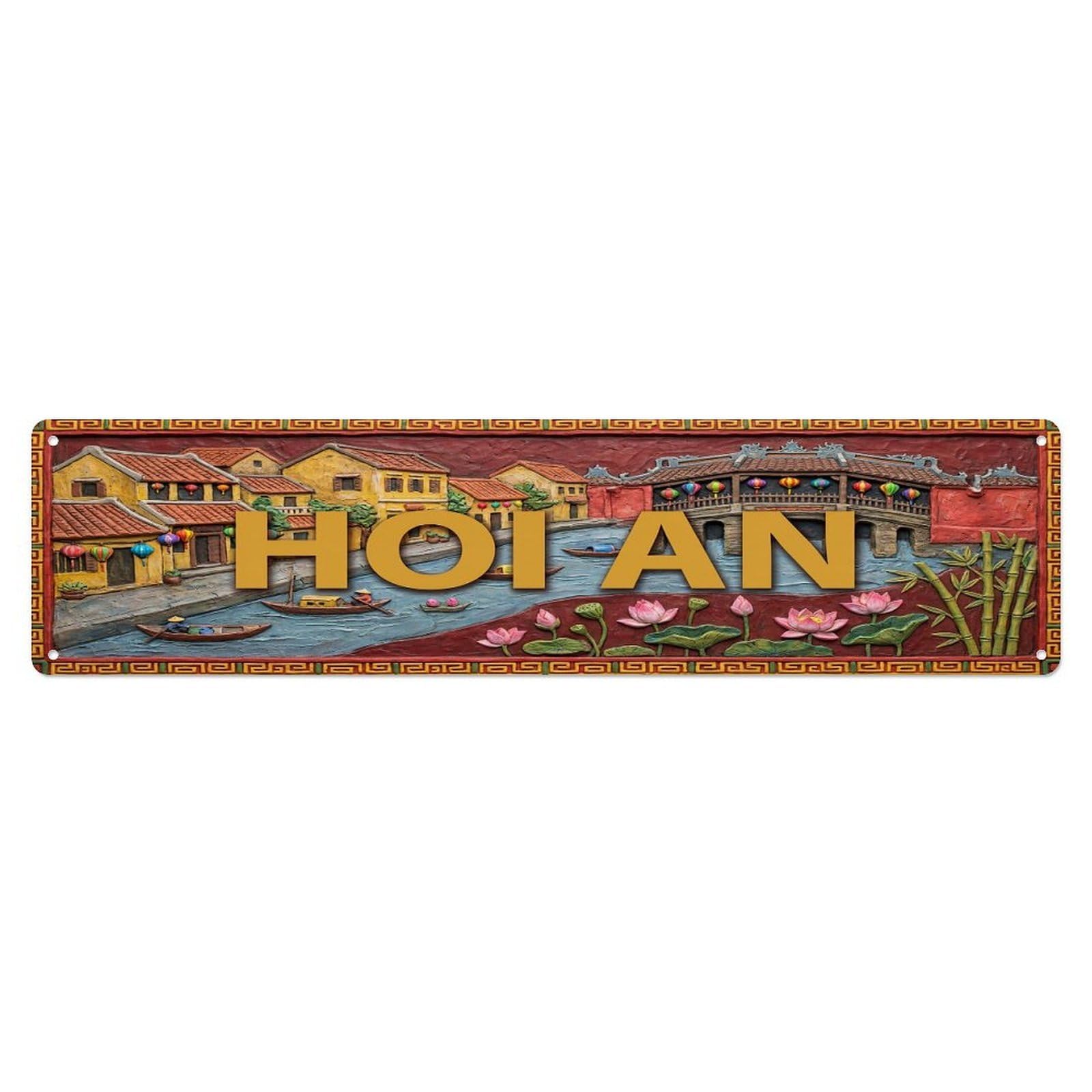 Gead 4X16inch Style Vintage Hoi An Vietnam Flag Pattern Metal Tin Sign