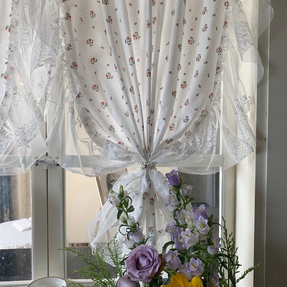 Weißes Blumenmuster Küche Kurze Vorhänge, Schiere Spitze Scheibengardine, Landhaus Semi Verdunkelungs Gardinen, 2 Panels (Size : HxW100x170cm/39x67inch)