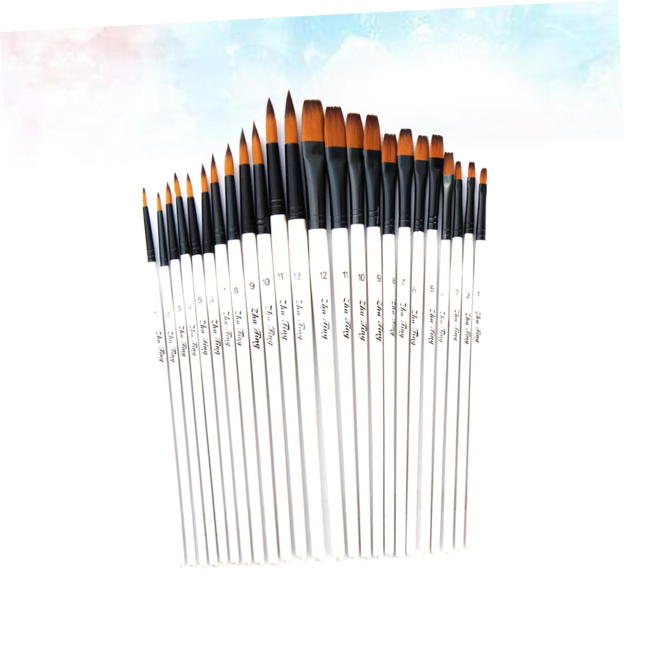 Juego de 24 Pinceles de Madera Punta Plana y Puntiaguda para Pintura Acrílica y Acuarela