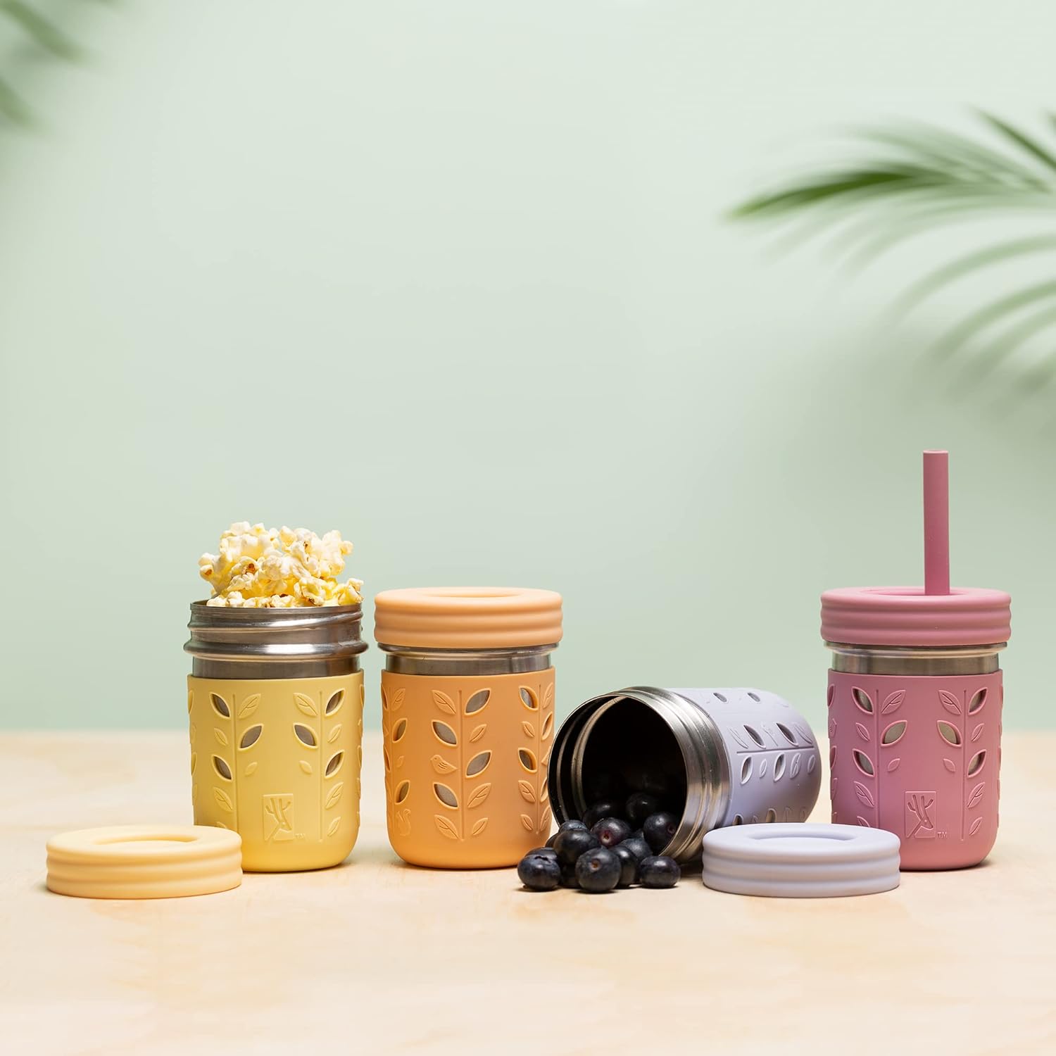  | Elk and Friends Stainless Steel Cups | Mason Jar 10oz | Kids & Toddler Cups with Silicone Sleeves & Silicone Straws with Stopper | Sippy cups, Spill proof cups for Kids, Smoothie Cups: Tumblers & Water Glasses
