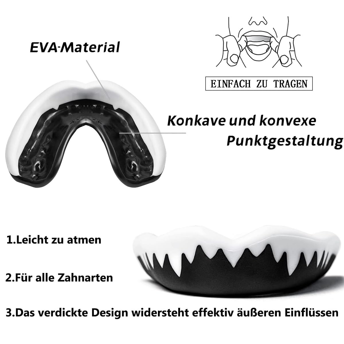Protege Dents Boxe, Protège-Dents Sport, Gouttière Coque Dentaire Protège Dent, Protege Dents Boxe Confortable avec Boîte Protection Intégrale pour Tous Les Sports (Noir-blanc, bleu-blanc) - 4