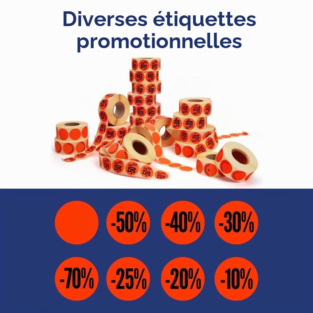 POKORNYS - Étiquettes promotionnelles « -70% » I Stickers pour marchandises à prix réduit I Lot de 1.000 autocollants de rabais en rouge vif I Adhésifs permanents, ronds, Ø 32mm